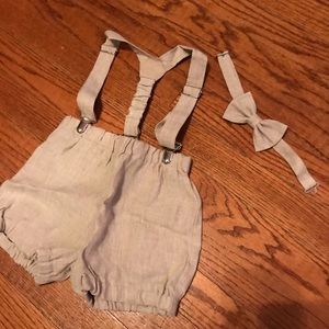 Natural linen suspender bow tie set